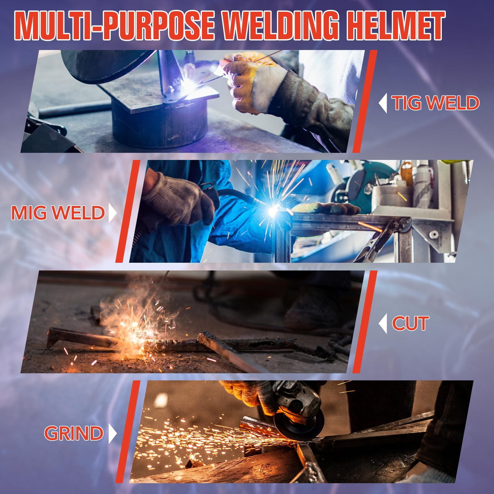 Welding Helmet Auto Darkening with LED Light Large View Solar Powered True Color Welding Hood 4 Arc Sensor Wide Shade 4/5-9/9-13 Welding Mask for TIG MIG Arc Weld Grinding