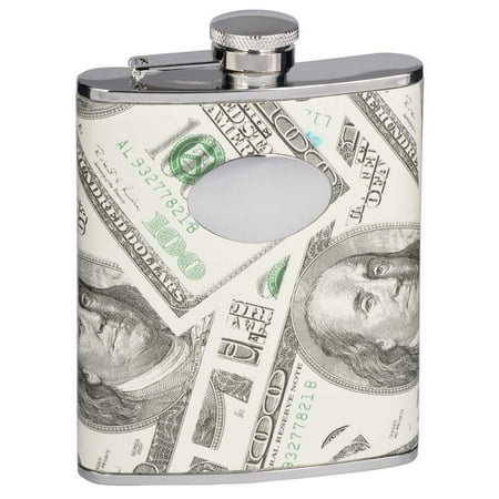 Pattern Flask - Deleted Visol Benjamin US Dollar Patterned Liquor Flask - 6 ounces