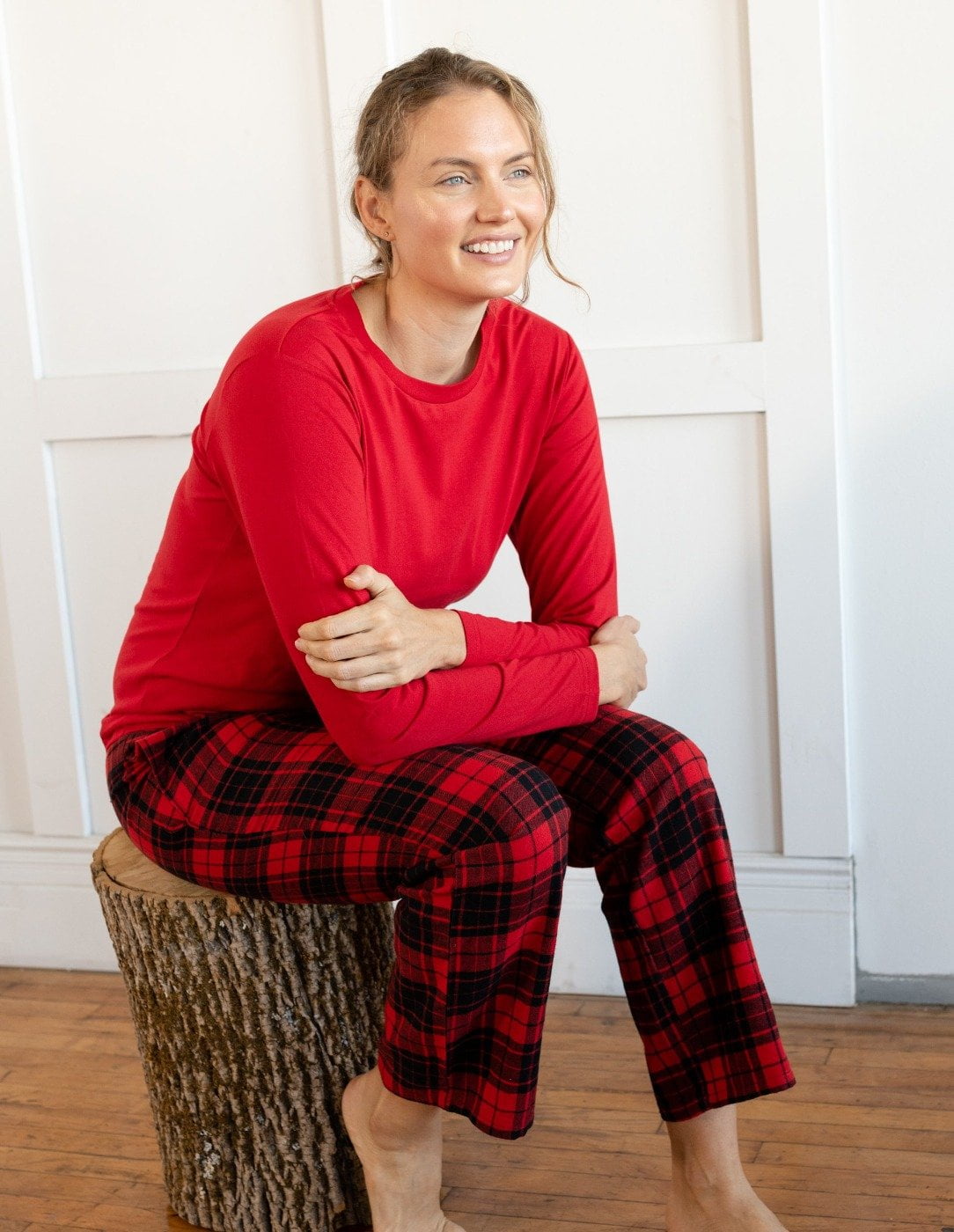 Women's Print Flannel Pajama Sets - Red-Black / X-Large