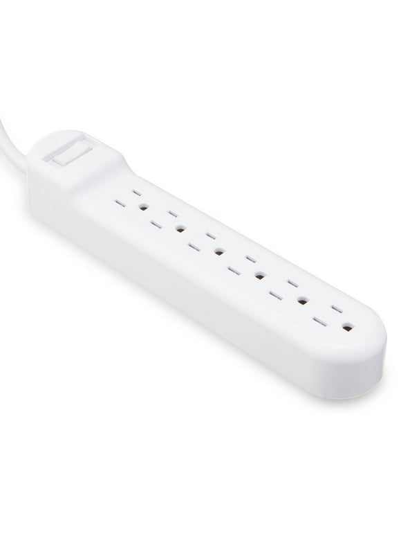 onn. 6-Outlet Surge Protector, White, 2 Pack, 2.5ft Power Cord
