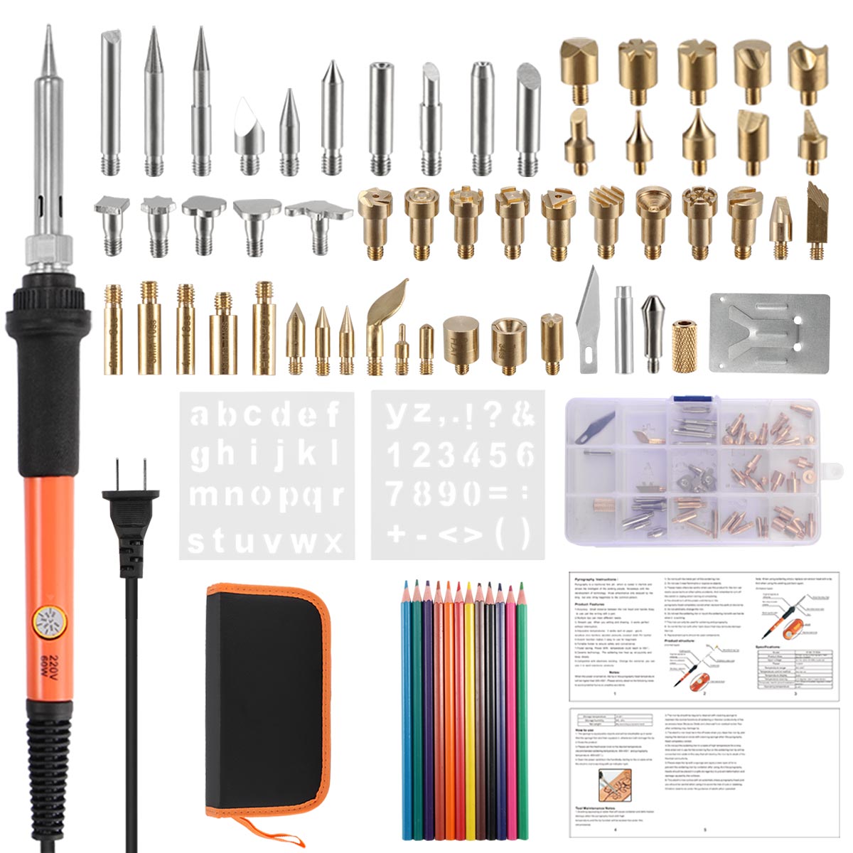Wood Burning Kits for Pyrography Engraving Repair Tool Orange 19 in 1 Rumfo Adjustable Temperature Electric Soldering Iron Set 60W Wood Burning Kits for Pyrography Engraving Repair Tool Orange 19 in 1 Rumfo Adjustable Temperature Electric Soldering Iron Set 60W