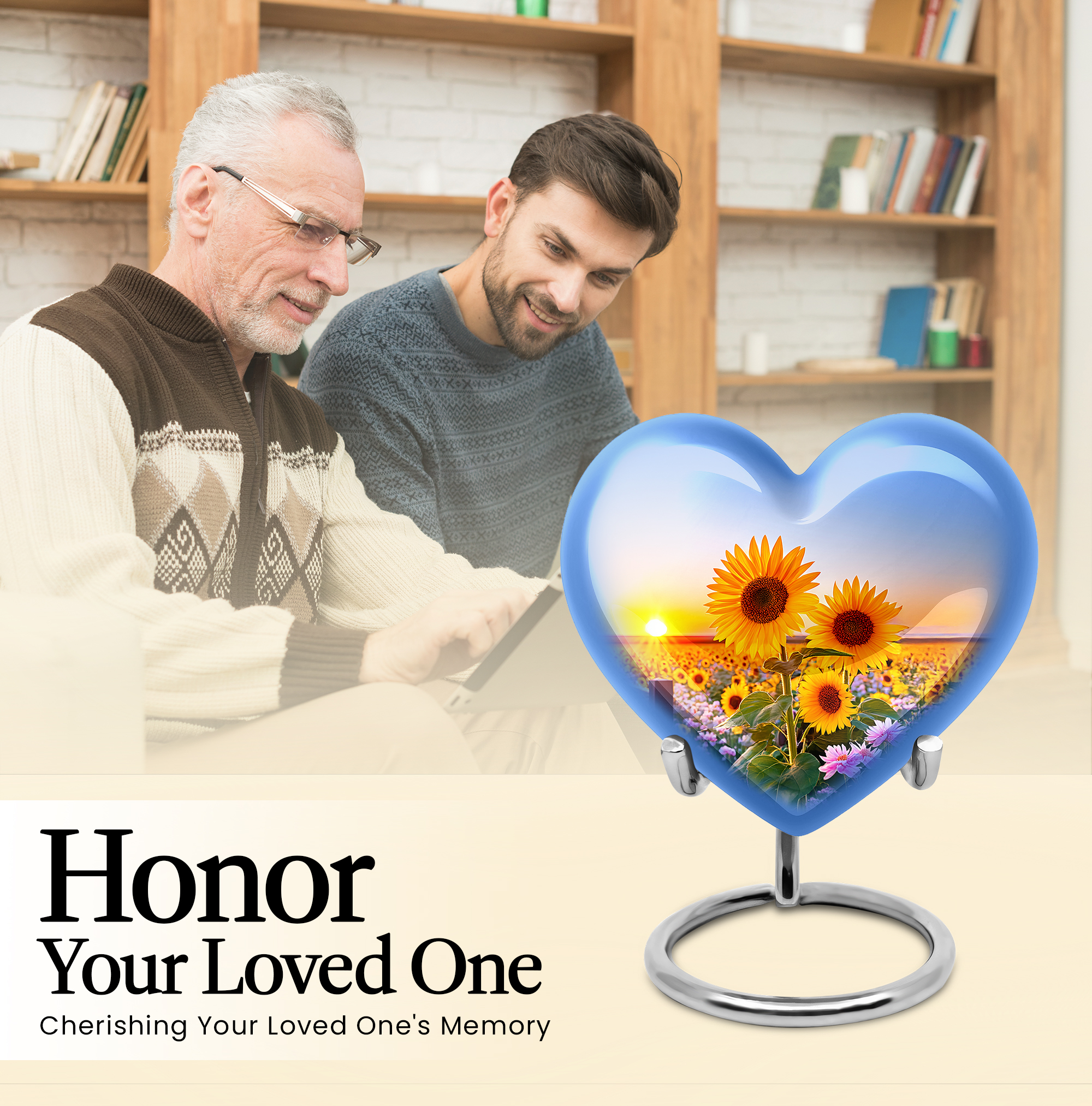SABURIAL Sunflower Urn - Large Funeral Urn For Human Ashes Adult Female - Combo Of 8 Inch & 3 Inch - Small Keepsake Urns For Human Ashes Adult Man