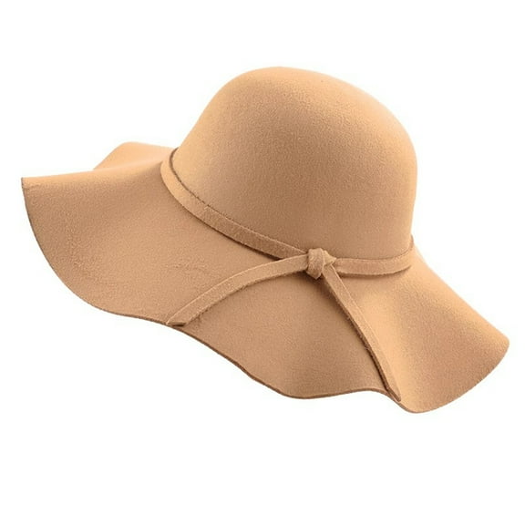 Ticikt British Retro Woolen Dome Autumn and Winter Large Brimmed Sun Hat,Color:Gold