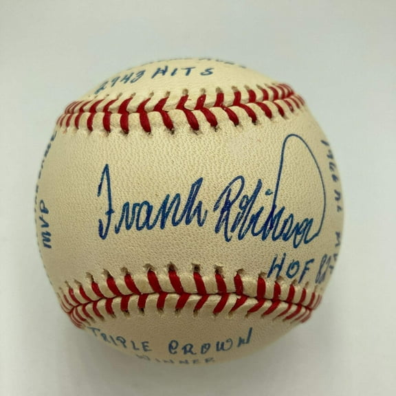Frank Robinson Signed Heavily Inscribed Career STAT Baseball Reggie Jackson COA