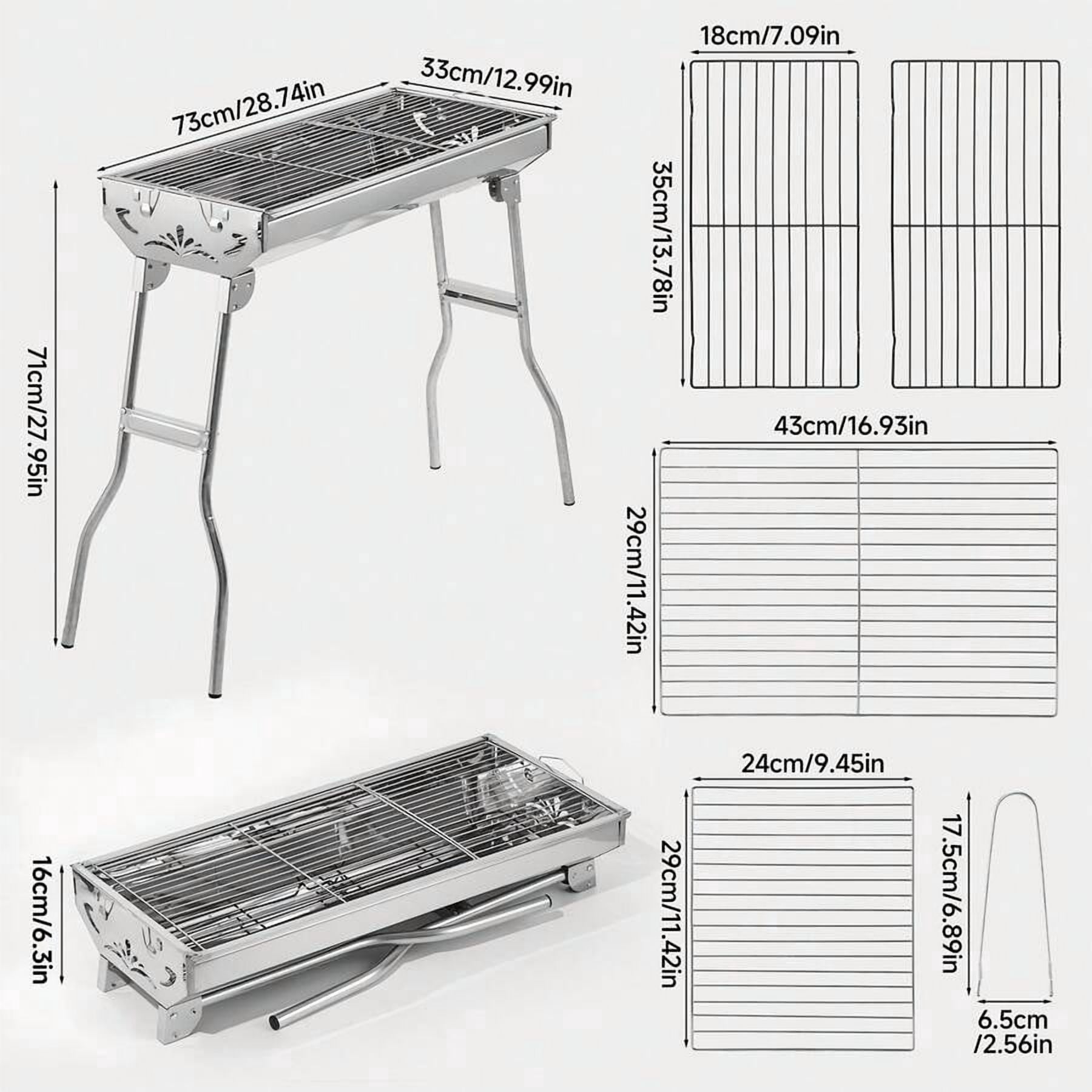 XC  Outdoor Stainless Steel Foldable Charcoal Grill, Rustproof & Heavy-Duty, Tool-Free Setup For Camping & Backyard BBQ