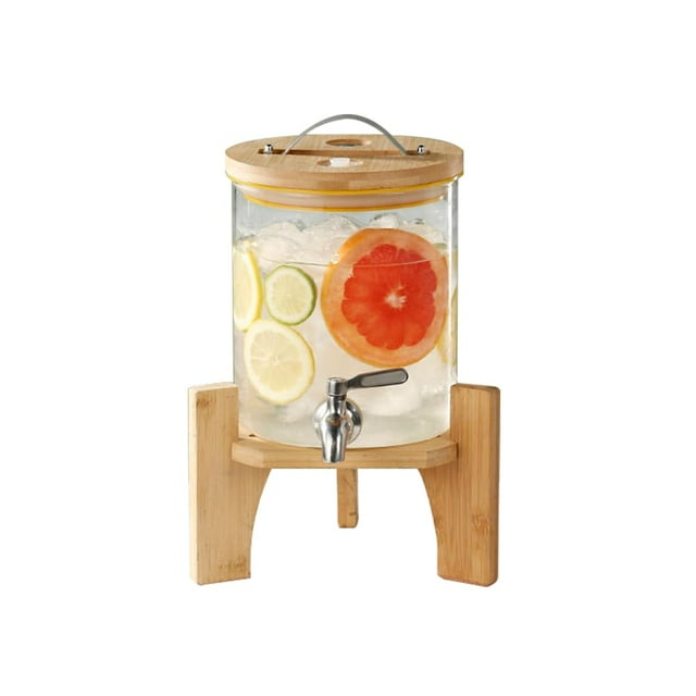 Dispensador de bebidas GOLDTIMO de vidrio de 5 litros con soporte para fiestas
