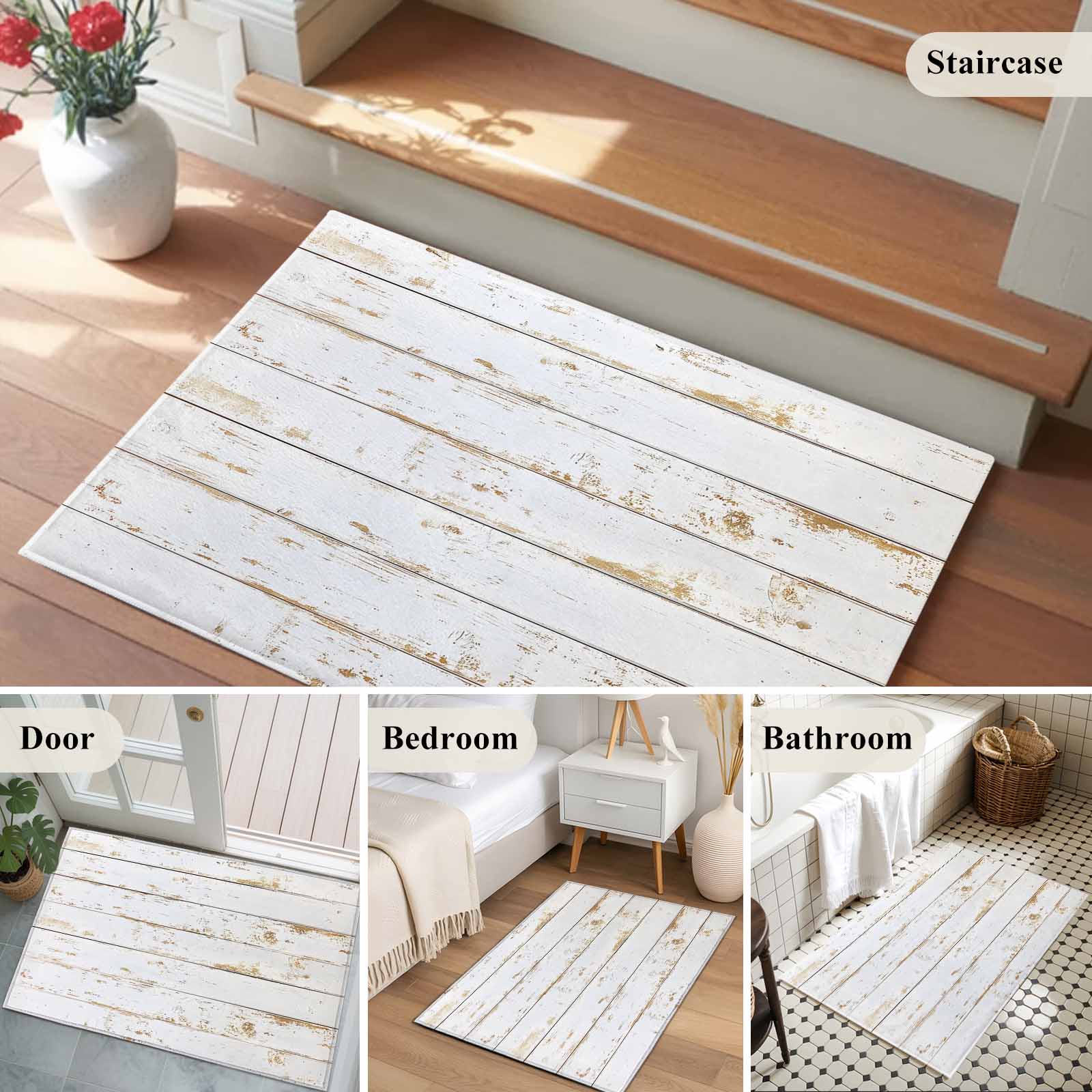 White Wooden Plank Entryway Rug 2'x3'&nbsp; Non Slip Front Door Mats, Country Vintage Farmhouse Wood Grain Entrance Rugs Indoor Outdoor Carpet, Washable Floor Mats Small Area Rug for Bedroom Kitchen