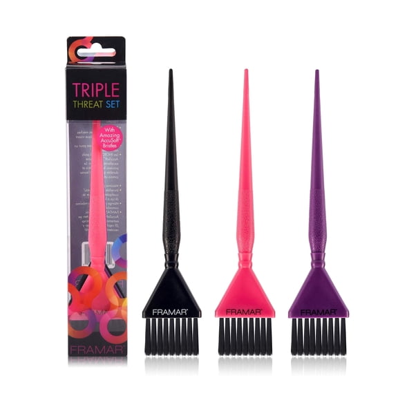 Framar Triple Threat Hair Color Brush Set, 3 Pack, Professional Hair Dye and Coloring Brushes