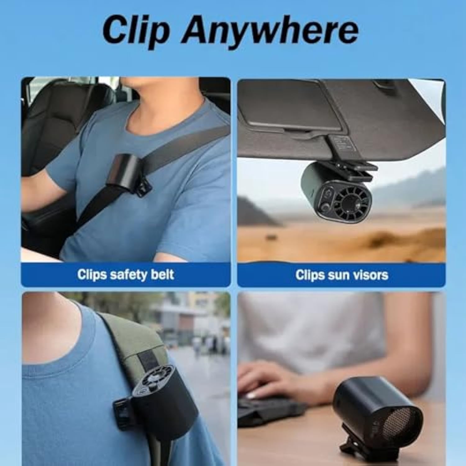 Car Clip on Fan with LED Display, Backseat Fan, USB Rechargeable Powerful Cooling Fans, 360° Rotation, 100 Speeds Adjustable, USB Rechargeable, 2025 New Clip on Fans for Car