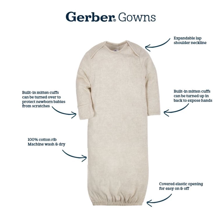 Gerber Baby Girl Lap Shoulder Gowns with Mitten Cuffs, 4-Pack photo 4