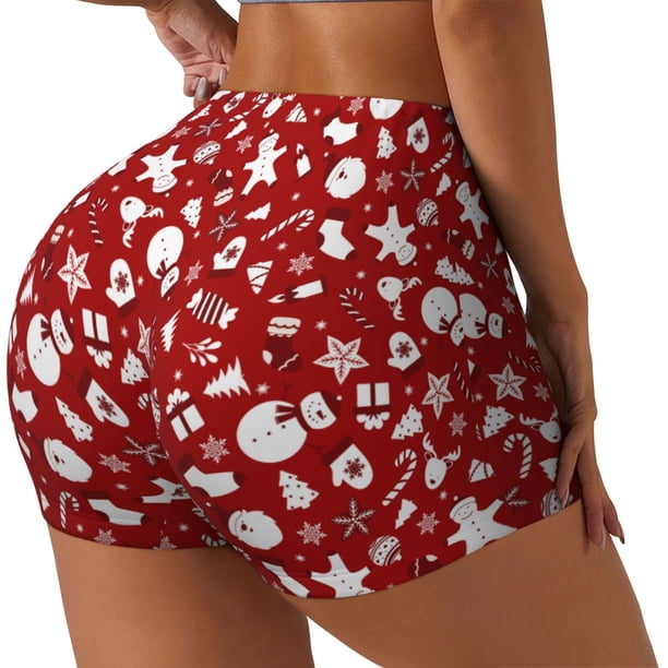 Fotbe Red Christmas Cheer. Shorts Sin Costuras – Shorts Deportivos de Cintura Alta para Mujer, Elásticos para Gimnasio, Yoga, Running o Ciclismo-Large