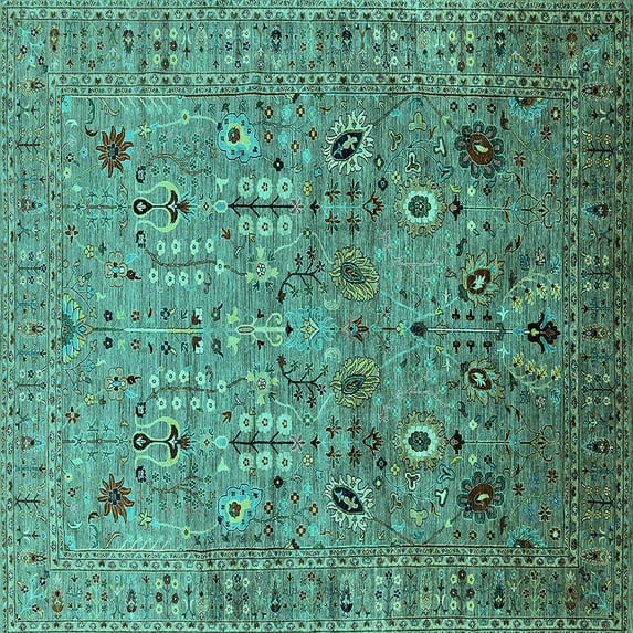 Ahgly Company Indoor Square Oriental Turquoise Blue Industrial Area Rugs, 8' Square