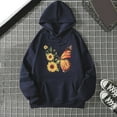 thumbnail image 2 of Wang6 White Oversized Graphic Hoodies for Womens Loose Fit Sunflower Butterfly Printed Pullovers Sweatshirts Teen Girls Trendy Fall Long Sleeve V Neck Tops with Pocket Navy L, 2 of 3