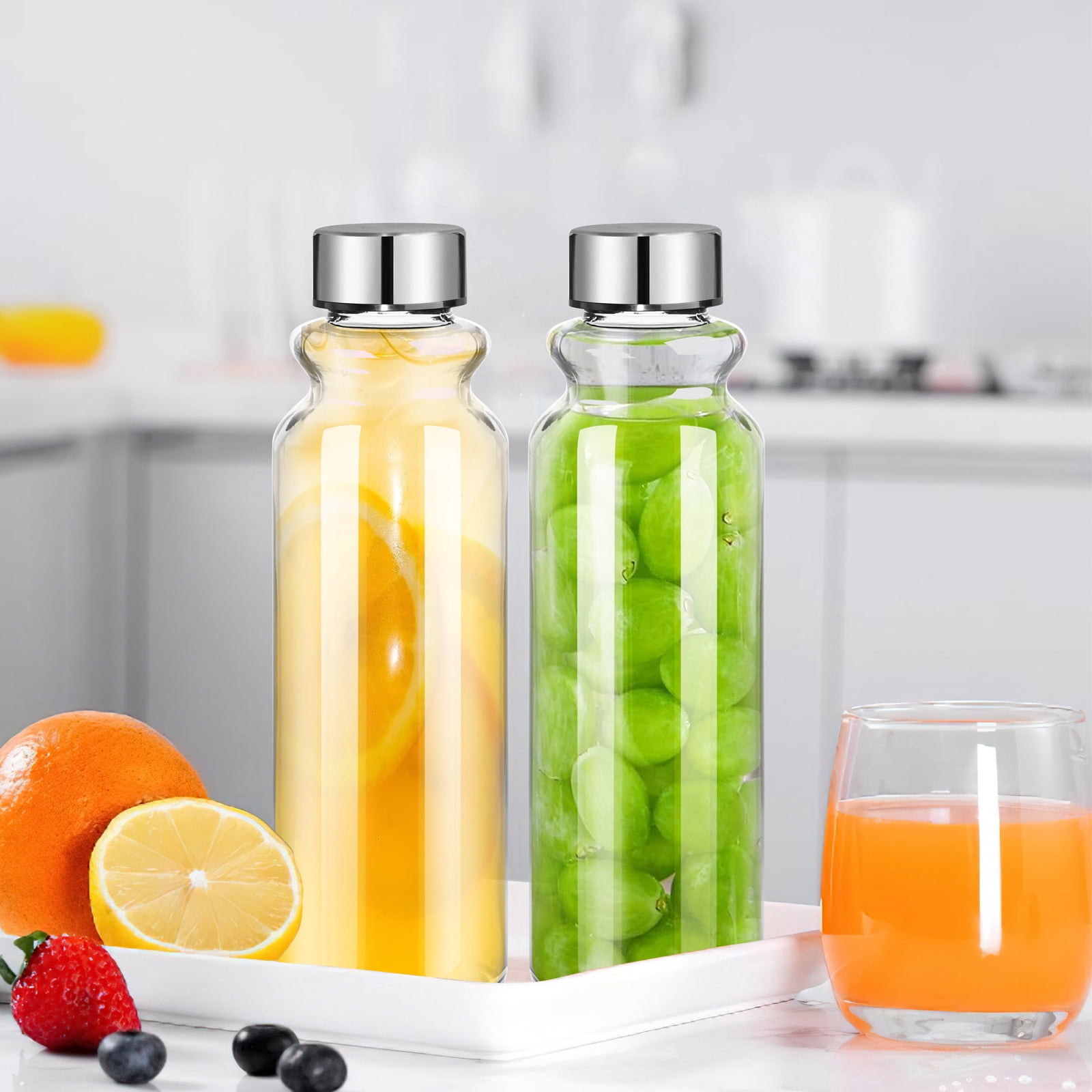 Goldarea 6Pcs 18oz Portable Glass Water Bottles,Bulk Water Bottles,Clear,Juice,Sleeves.