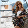 thumbnail image 6 of FKELYI Women's 2 Piece Set Short Sleeve Shirt & Shorts with Elastic Waist Summer Beachwear Musical Note Print Soft Vacation Outfits Open Front Top Lounge Set, M, 6 of 7