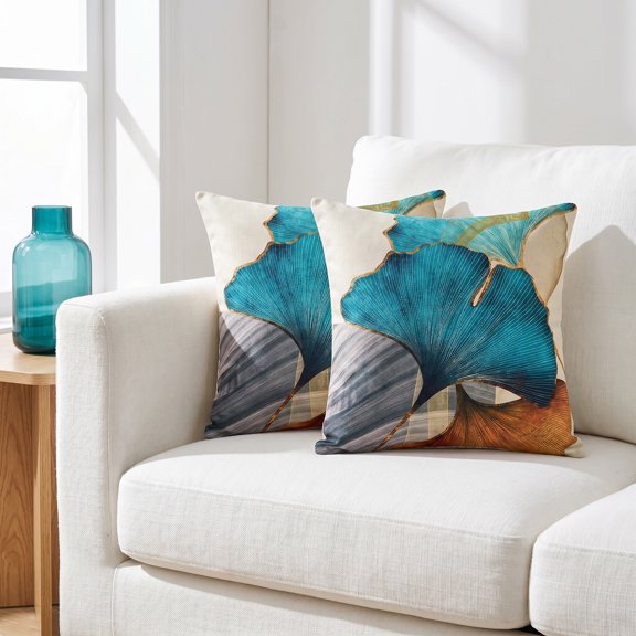 REGALWOVEN Ginkgo Leaf Pattern Throw Pillow Covers Set of 2 Boho Style Decorative Couch Bed for Living Room Flower-1 18" x 18"