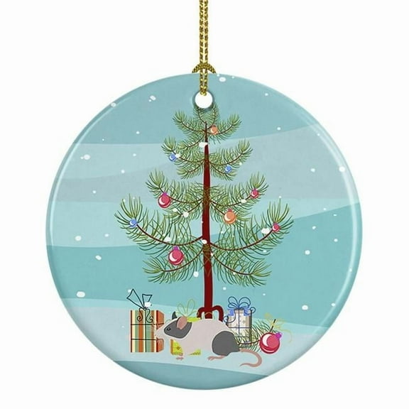 Japanese Mouse Merry Christmas Ceramic Ornament 2.8 in x 2.8 in