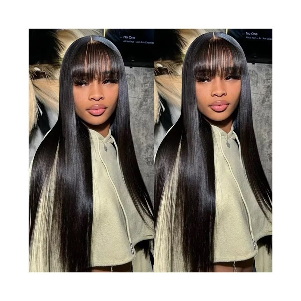 Straight Human Hair Wigs with Bang Full Machine Made Wig Non Lace Wig for Black Women
