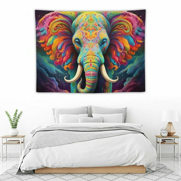 ONETECH Psychedelic Elephant Tapestry Trippy Watercolor Elephant Wall Tapestry Aesthetic Colorful Cloud Tapestry Spiritual Meditation Tapestry Wall Hanging for Room Walmart