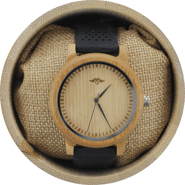 Angie Wood Creations Bamboo Men’s Watch with Black Silicone Strap and Bamboo Dial