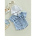 thumbnail image 3 of Bagilaanoe Toddler Baby Boy Denim Shirts Casual Hooded Sweatshirt Short Sleeve Pullover 6M 12M 18M 24M 3T 4T 5T Kids Summer Loose Tee Tops, 3 of 8