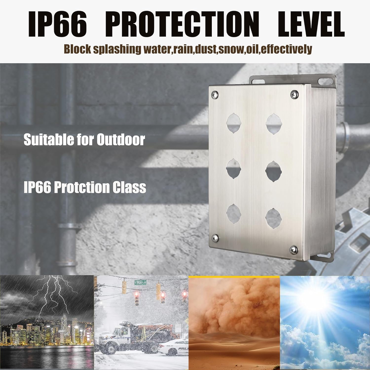 MJBOX 8x6x3 304 Stainless Steel Push Button Box - 6 Hole, IP66 Dustproof Waterproof, Indoor Outdoor Electrical Enclosure with Mounting Plate
