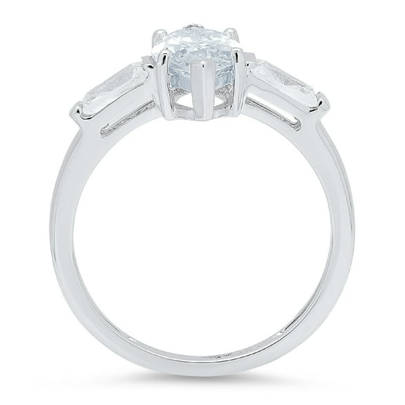 2 ct Marquise Cut Natural Swiss Blue Topaz Three-Stone Engagement Ring for Women in 18K White Gold