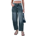 thumbnail image 4 of Daznico Jeans for Women Mid Rise Barrel Jeans for Women Wide Leg Mid Waist Cropped Denim Pants Baggy Boyfriend Jeans With Pockets,Blue, 4 of 9