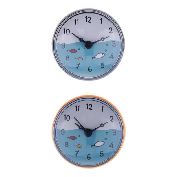 2x Reloj de baño con ventosa impermeable, mini reloj de pared para baño Naranja5 Negro5