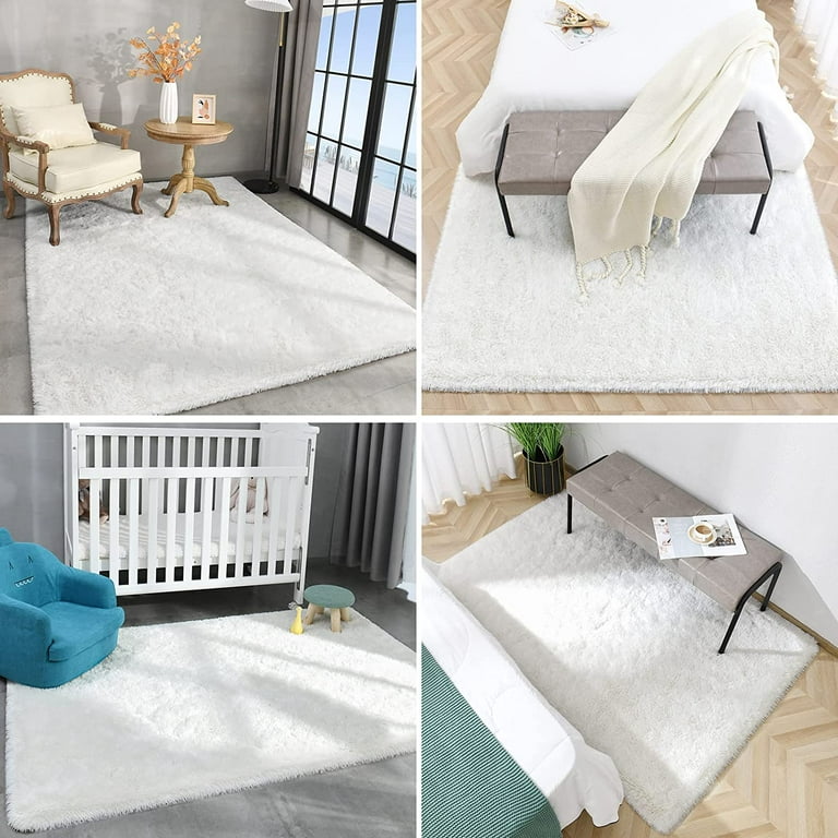 Lochas Soft Shag Carpet Fluffy Rug for Living Room Bedroom Big Area Rugs Floor  Mat, 5'x8',Cream White 