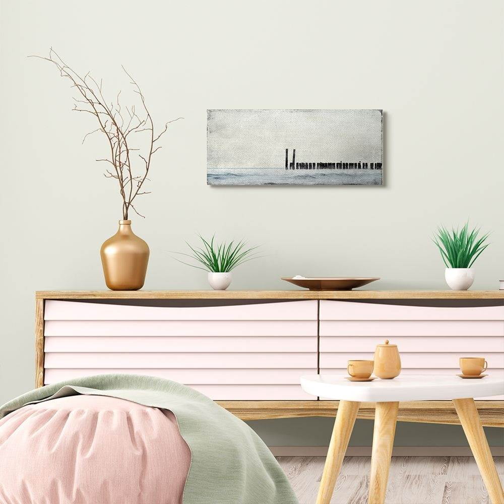 Stupell Industries Abstract Ocean Coast Boat Dock Painting Canvas Wall Art by Kimberly Allen