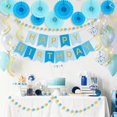 thumbnail image 2 of Birthday Party Decorations Kit for Men Boys, Blue and Gold Happy Birthday Banner with Honeycomb Fans Circle Dots Garland Swirl Streamers, 2 of 7