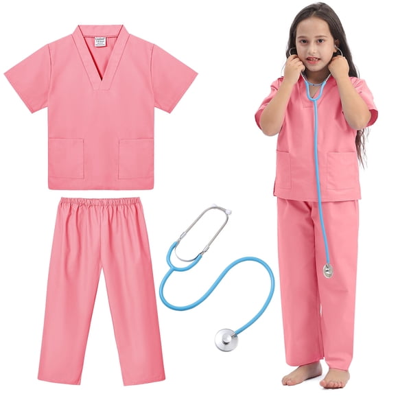 Giaford - Bata médica para niños con estetoscopio de juguete, disfraz de médico y enfermera para niños y niñas de 3 a 8 años