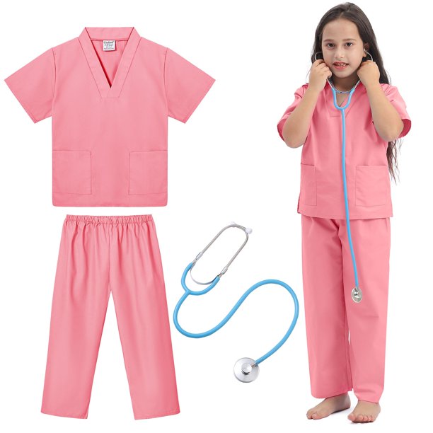 Giaford - Bata médica para niños con estetoscopio de juguete, disfraz de médico y enfermera para niños y niñas de 3 a 8 años