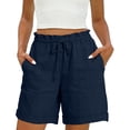 thumbnail image 5 of Brnmxoke Womens Linen Comfortable Shorts Plus Size Casual Summer High Waisted Drawstring Shorts Loose Fit Beach Vacation Bottoms with Pocket Navy,L, 5 of 8
