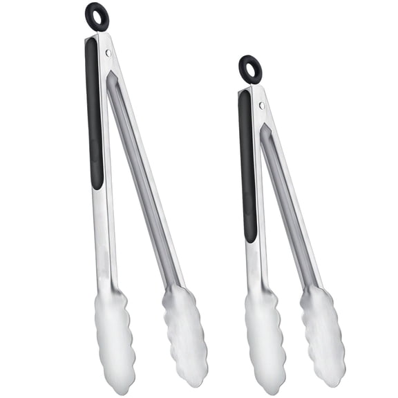 Stainless Steel Kitchen Tongs Set of 2 - 9" and 12",Locking Metal Food Tongs Non-Slip Grip