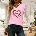 thumbnail image 5 of Craaazy Women's V-Neck Sheer Long Sleeve Love Heart Graphic Valentines Shirts Gifts, 5 of 6