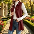 thumbnail image 2 of QIYAGBSA Waffle Knit Vest for Women Long Sleeveless Cardigan Vest Button Down Lapel Collar Flap Pockets Side Slits Soft Layering Fall Spring Casual Errands Travel (Wine, S), 2 of 8