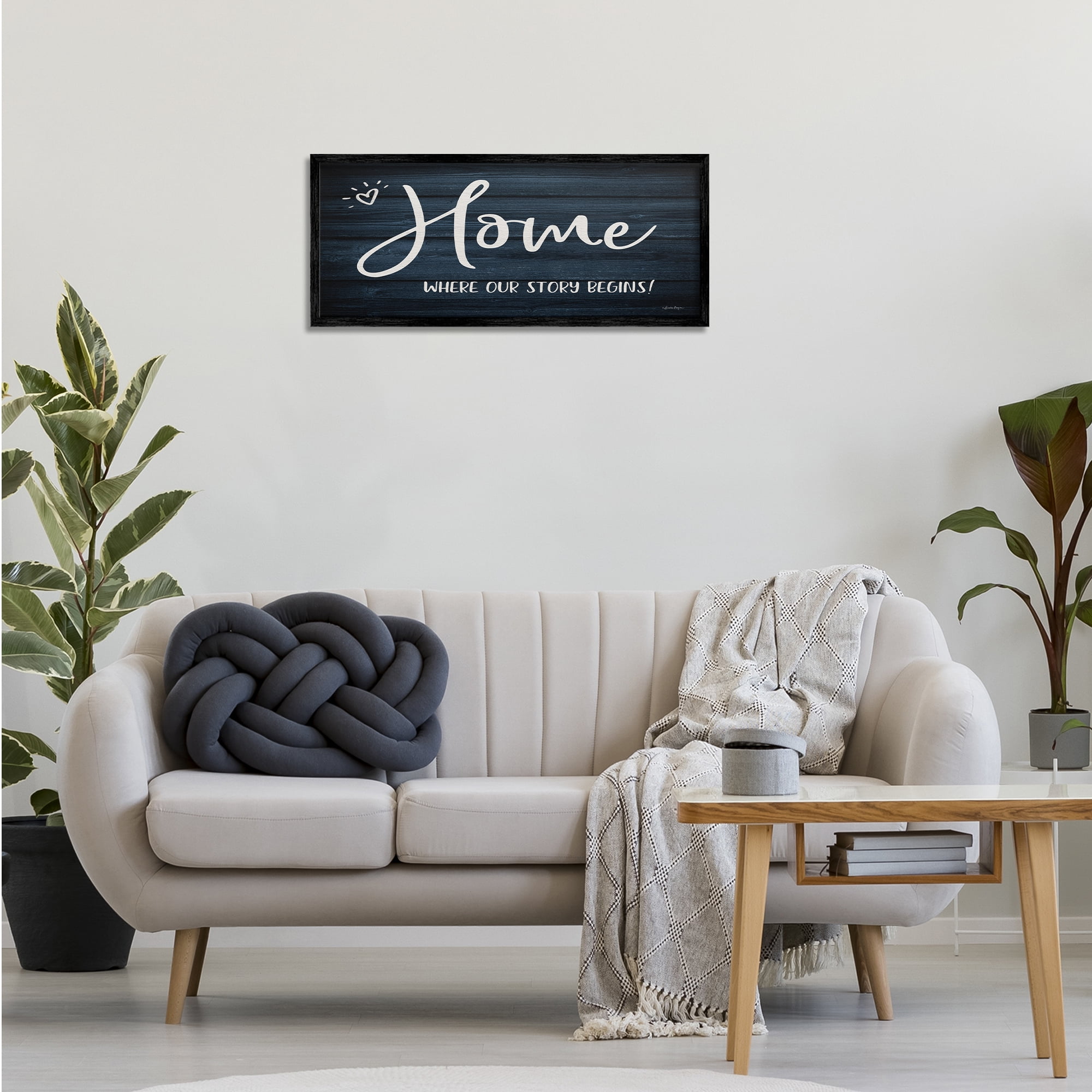 Stupell Industries Where Our Story Begins Typography Painting Black Framed Art Print Wall Art, 30 x 13