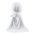 thumbnail image 2 of Women Turban Caps qinhaie High Elastic Long Tail Headscarf for Street Dance, Unisex Stretchy Headwrap Hat with Ponytail, Breathable Sports Headwear White Trucker Hats One Size, 2 of 3
