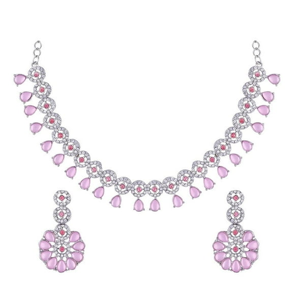 Parshwa Creations Exquisite Indian Bollywood Wedding Silver Plated Choker Necklace Set