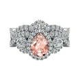 thumbnail image 4 of Wedding Ring Set 14K White Gold Pear Cut Pink Morganite Halo Infinity Style (I,I1), 4 of 5