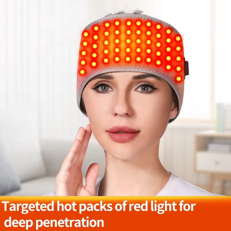 Heated Full-Wrap Headband with Red Light Therapy – 3 Heating Modes for Daily Relaxation and Unisex Comfort