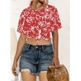 thumbnail image 2 of HAPPY BAY Button Down Shirt for Women Floral Summer Beach Party Tops Blouses Shirt Dressy Short Sleeve Dress Shirts Hawaiian T Shirts for Women L Bamboo Leafs, Red, 2 of 5