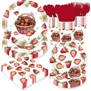 168Pcs Strawberry Party Supplies, Adorable Strawberry Tableware Set for 24 Guests, Strawberry Plates and Napkins for Berry First Birthday Sweet Baby Shower Decorations