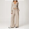 thumbnail image 2 of choiix Womens 3 Piece Athleisure Set with V Neck Wrap Top and Wide Leg Pants Versatile Lounge Tracksuit Matching Sweat Suit XS, 2 of 4