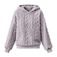 thumbnail image 5 of XUNKUSGA Womens Fuzzy Hoodies Classic Solid Color Textured Jacquard Fleece Pullover Top with Drawstring Hood Comfy Cozy Oversized Winter Warm Coat 5XL, 5 of 8