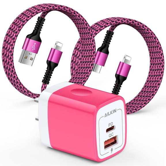 Compatible with iPhone Charger,Fast Charging AILKIN with 2pack Cable Cords 6ft Dual Port QC PD 20W Usb Charger Block Fast Charger Compatible with iPhone 14/13/12/11/10 Charger,Pink