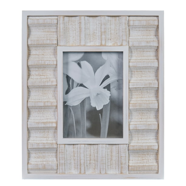 Danya B Carved Wood White Tabletop Display 5" x 7" Picture Frame