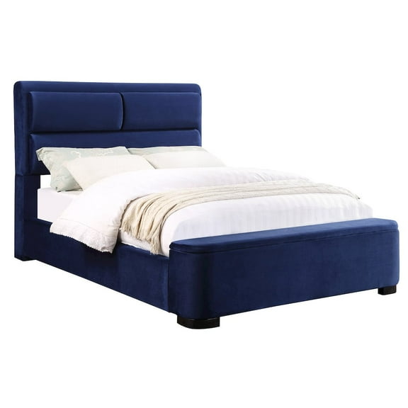 Furniture of America Fremont Contemporary Fabric Full Bed with Storage in Navy